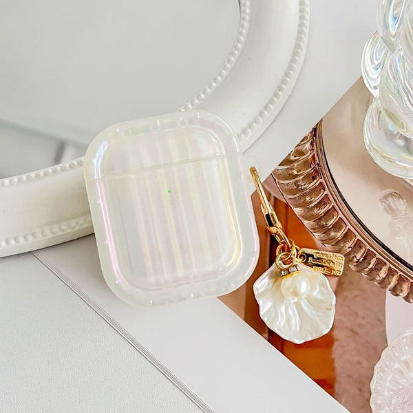 Shell White Pearl With Skin Texture / Pro Earphone Stripe Case AirPods Charm FashionChic
