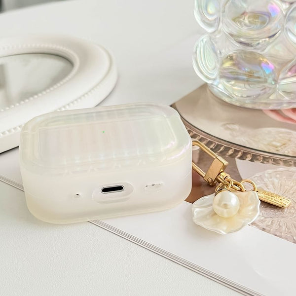 Shell White Pearl With Skin Texture / Pro Earphone Stripe Case AirPods Charm FashionChic