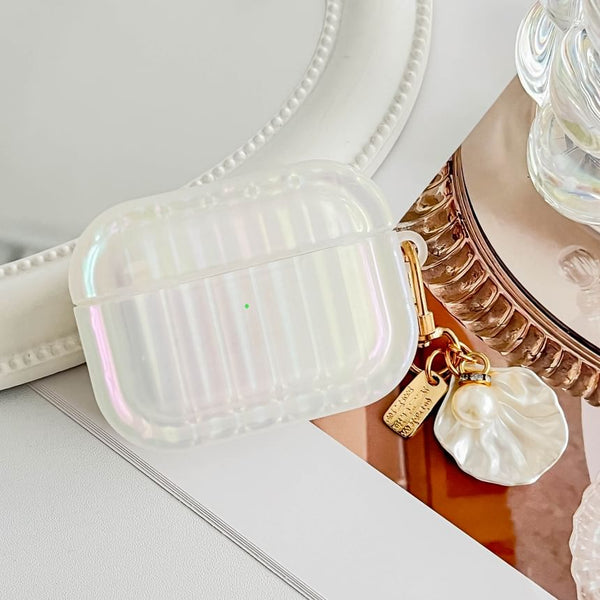 Shell White Pearl With Skin Texture / Pro Earphone Stripe Case AirPods Charm FashionChic
