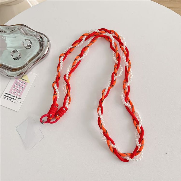 Lanyard Phone with Braided Pad Faux Pearl FashionChic