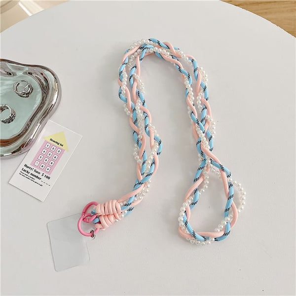 Lanyard Phone with Braided Pad Faux Pearl FashionChic