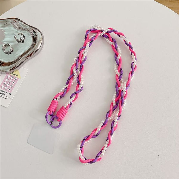 Lanyard Phone with Braided Pad Faux Pearl FashionChic