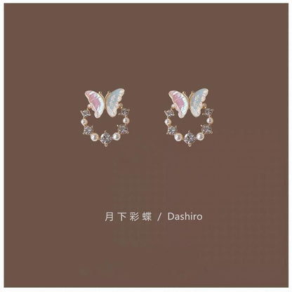 Rhinestone Faux Stud Alloy Pearl Butterfly Earring FashionChic