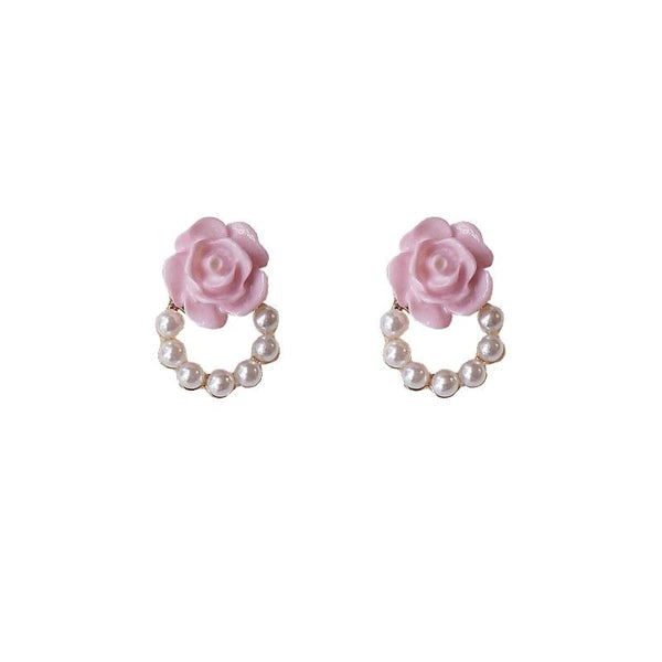 Alloy Floral Faux Pearl Stud Earring FashionChic