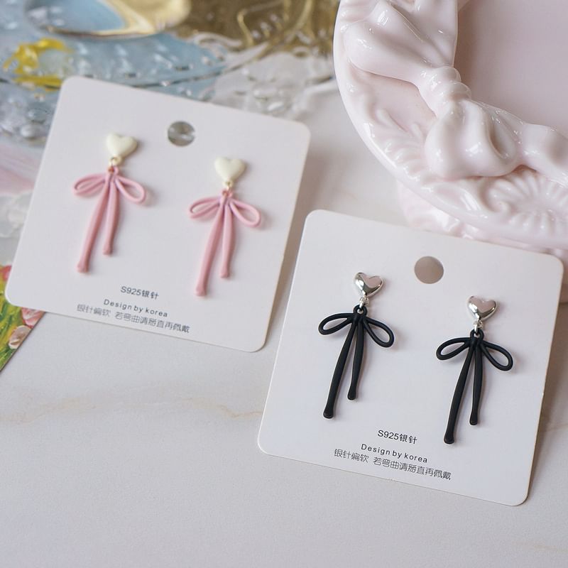 Bow Alloy Heart Drop Earring FashionChic