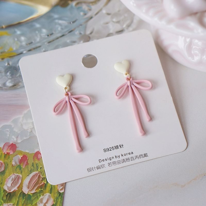Bow Alloy Heart Drop Earring FashionChic