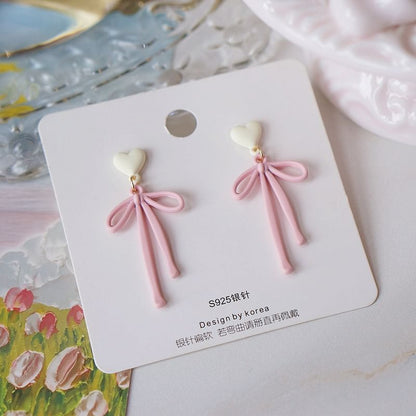 Bow Alloy Heart Drop Earring FashionChic