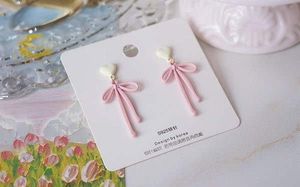 Bow Alloy Heart Drop Earring FashionChic
