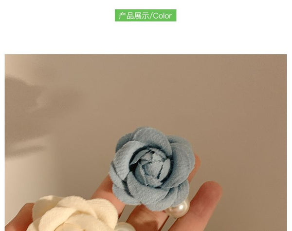 Faux Clip Fabric Floral Hair Pearl FashionChic