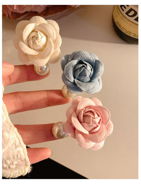 Faux Clip Fabric Floral Hair Pearl FashionChic