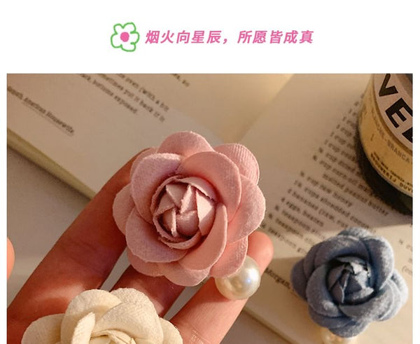 Faux Clip Fabric Floral Hair Pearl FashionChic