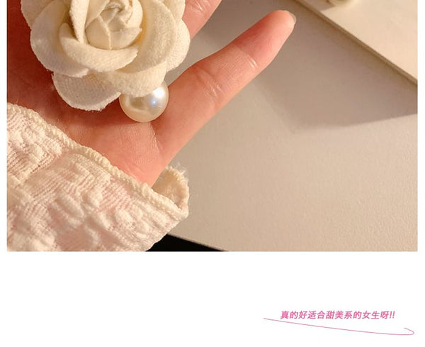 Faux Clip Fabric Floral Hair Pearl FashionChic