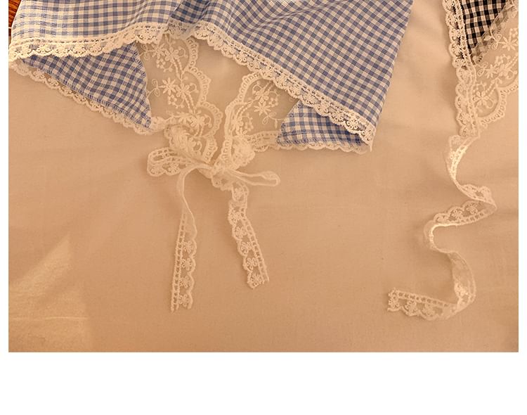 Lace Plaid Scarf Triangle Designs) Head (Various Trim FashionChic