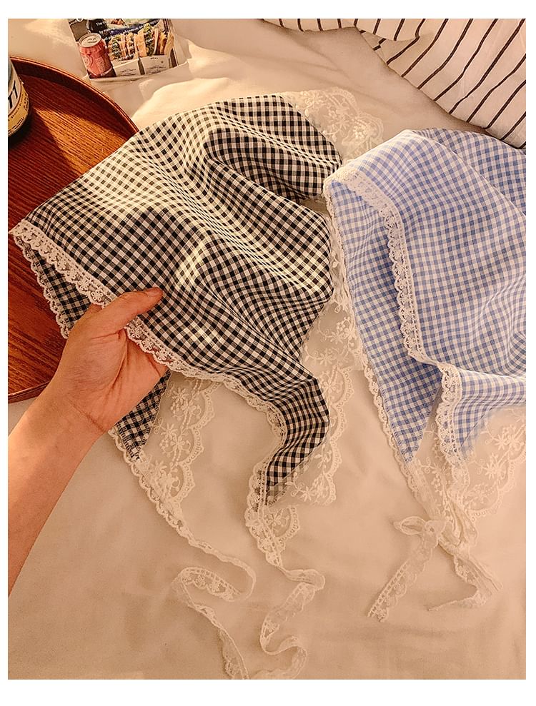 Lace Plaid Scarf Triangle Designs) Head (Various Trim FashionChic