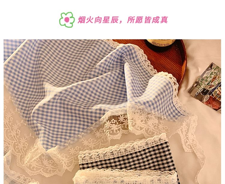 Lace Plaid Scarf Triangle Designs) Head (Various Trim FashionChic