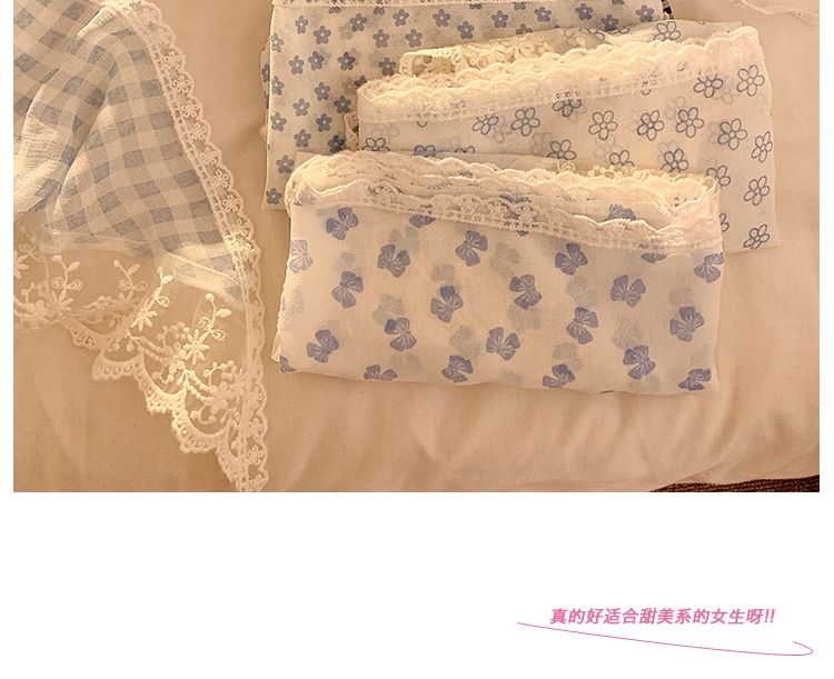 Lace Plaid Scarf Triangle Designs) Head (Various Trim FashionChic