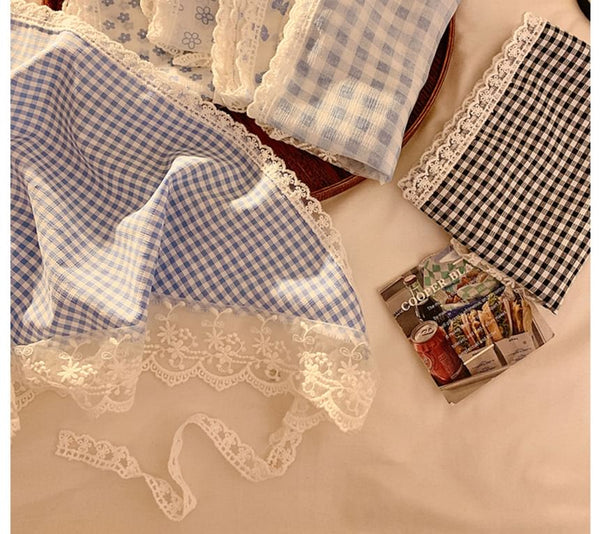 Lace Plaid Scarf Triangle Designs) Head (Various Trim FashionChic