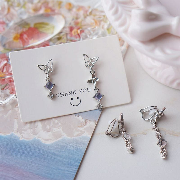 Alloy Butterfly Earring Asymmetrical Crystal Faux Dangle FashionChic
