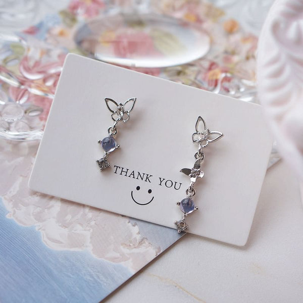 Alloy Butterfly Earring Asymmetrical Crystal Faux Dangle FashionChic