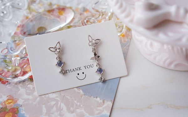 Alloy Butterfly Earring Asymmetrical Crystal Faux Dangle FashionChic