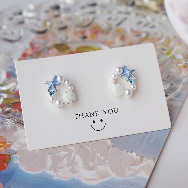 Faux Alloy Starfish Shell Earring Stud Pearl FashionChic