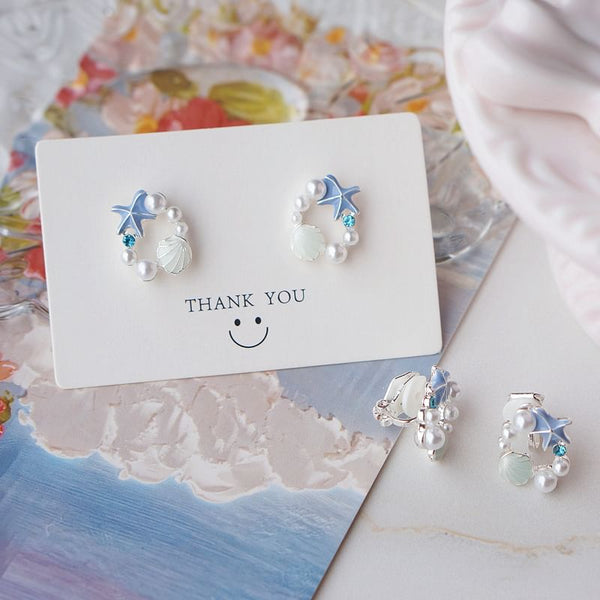 Faux Alloy Starfish Shell Earring Stud Pearl FashionChic