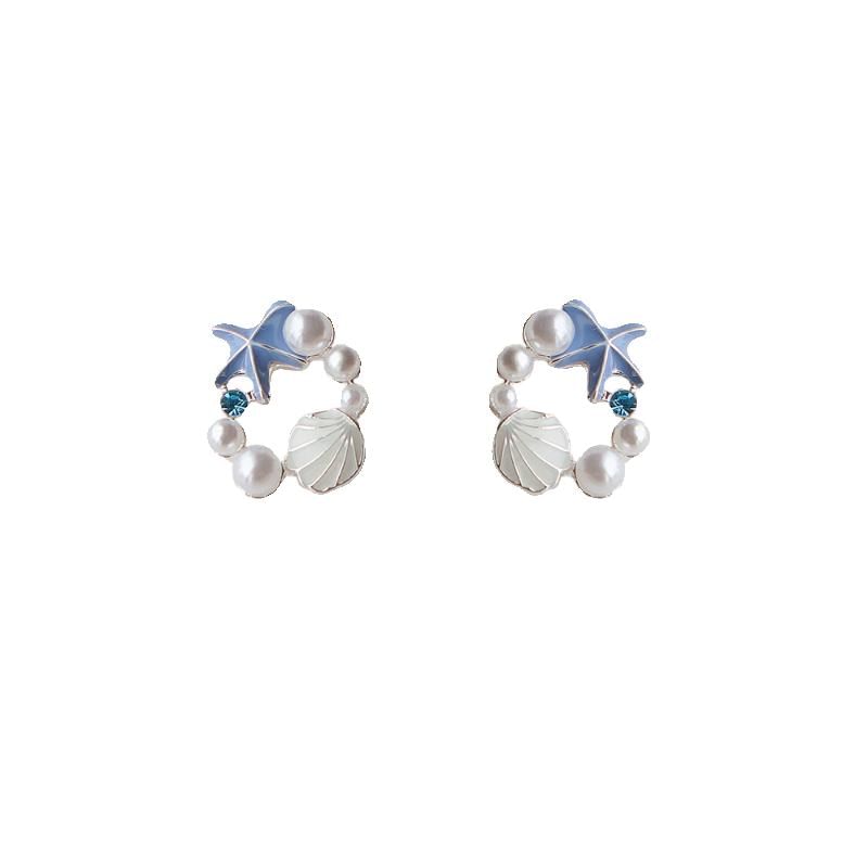 Faux Alloy Starfish Shell Earring Stud Pearl FashionChic