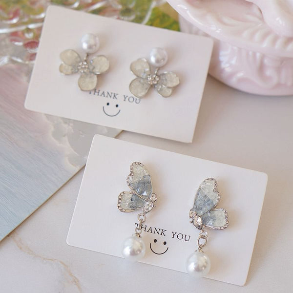 Pearl Floral Crystal / Faux Drop Alloy Earring Butterfly FashionChic