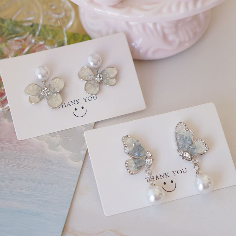 Pearl Floral Crystal / Faux Drop Alloy Earring Butterfly FashionChic
