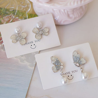 Pearl Floral Crystal / Faux Drop Alloy Earring Butterfly FashionChic