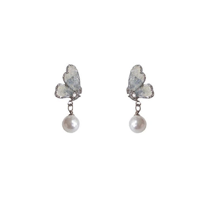Pearl Floral Crystal / Faux Drop Alloy Earring Butterfly FashionChic
