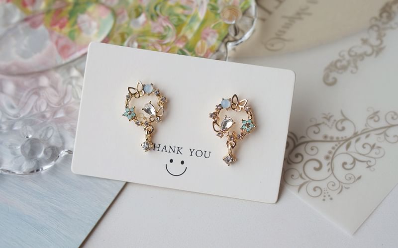 Rhinestone Earring Drop Alloy Butterfly FashionChic