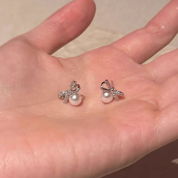 Bow Stud Earring Faux Pearl FashionChic