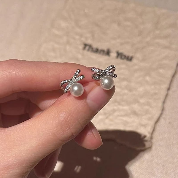 Bow Stud Earring Faux Pearl FashionChic