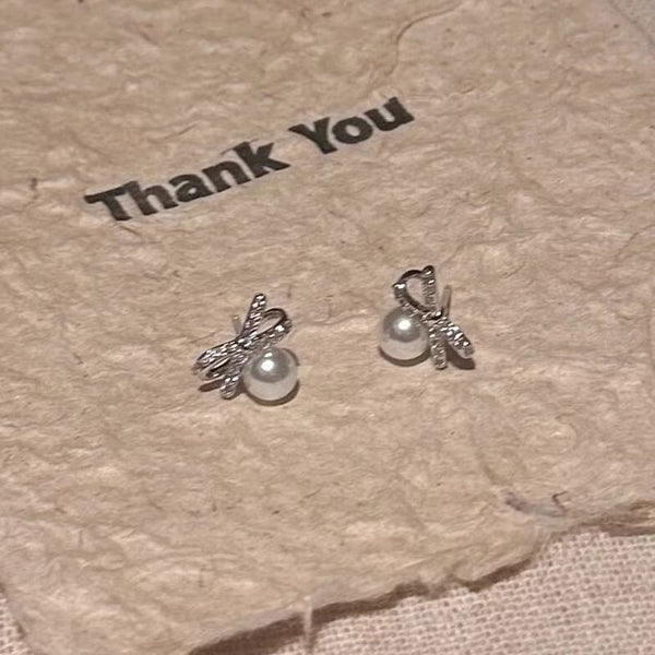 Bow Stud Earring Faux Pearl FashionChic