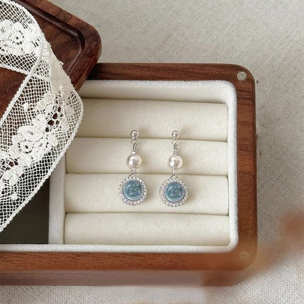 Faux Earring Drop Rhinestone Pearl FashionChic