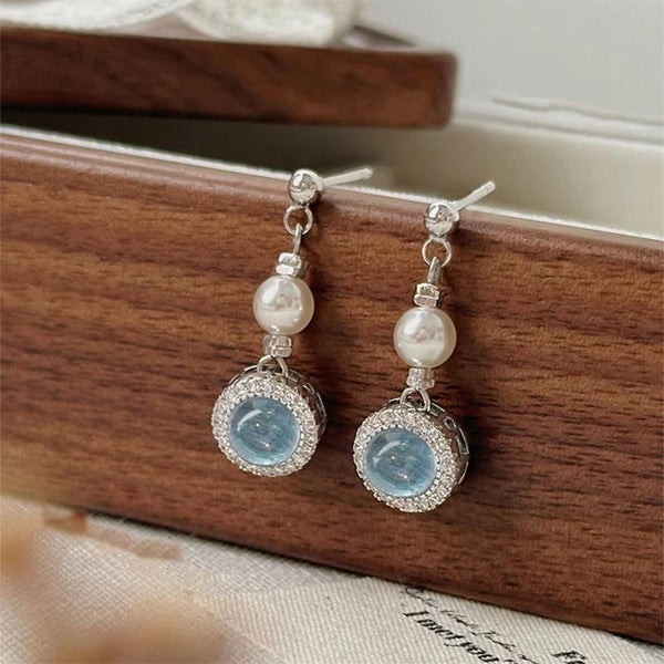 Faux Earring Drop Rhinestone Pearl FashionChic