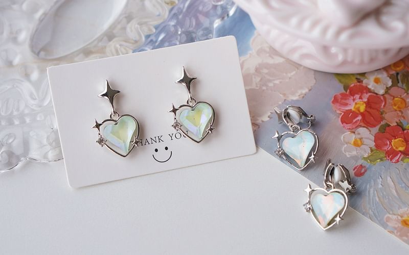 Drop Earring / Star On Heart Clip FashionChic