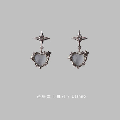 Heart Rhinestone Earring Clip / On Drop FashionChic
