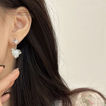 Heart Rhinestone Earring Clip / On Drop FashionChic
