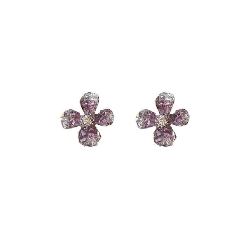 On Clip Rhinestone / Earring Flower Stud FashionChic