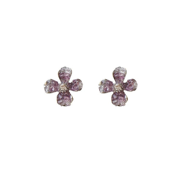 On Clip Rhinestone / Earring Flower Stud FashionChic
