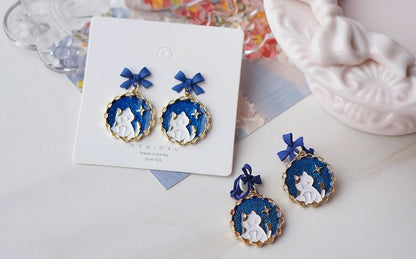 Bow Earring / Cat Enamel On Drop Clip FashionChic