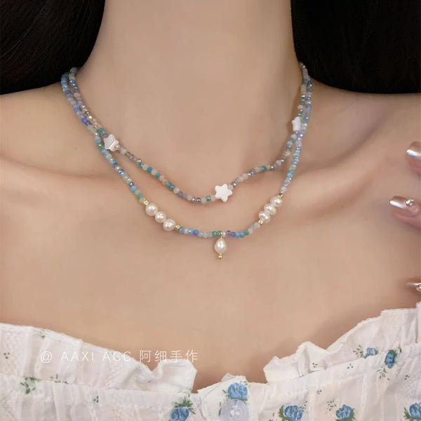 Pearl Necklace Star / Beaded Faux FashionChic