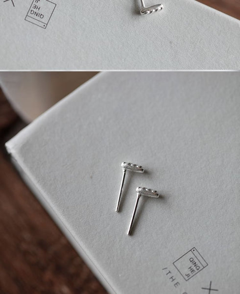 Earring Baguette Silver Stud Sterling FashionChic