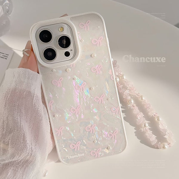 Faux Strap / Adhesive Set Bow Phone Pearl Case Decoration FashionChic