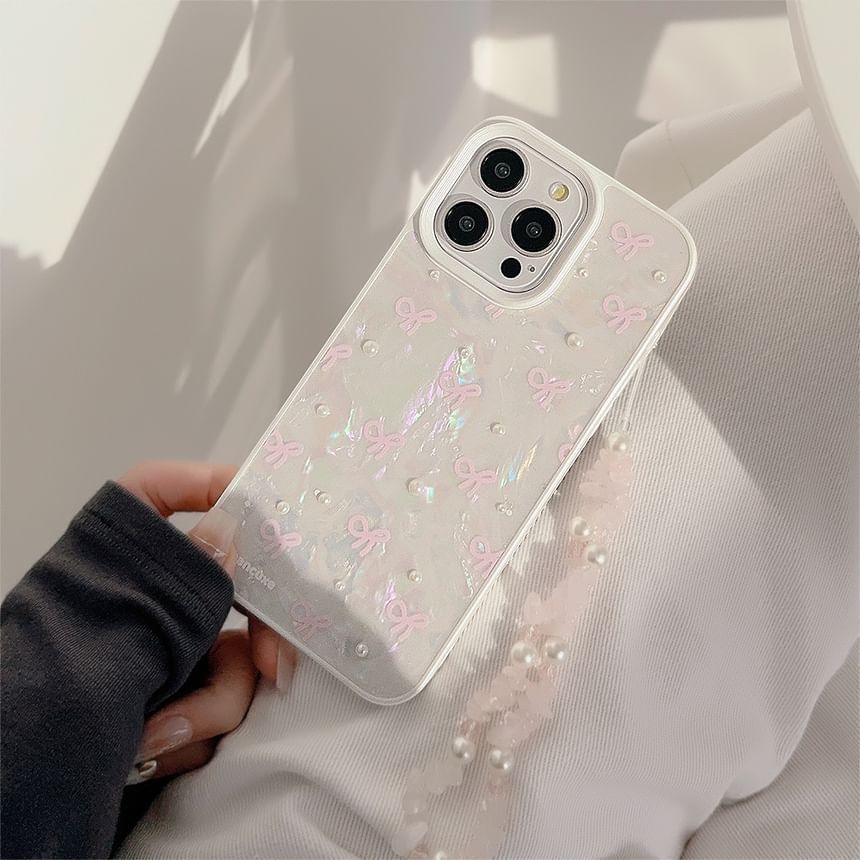 Faux Strap / Adhesive Set Bow Phone Pearl Case Decoration FashionChic