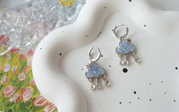 Earring Fringed Rhinestone Drop Huggie Cloud FashionChic