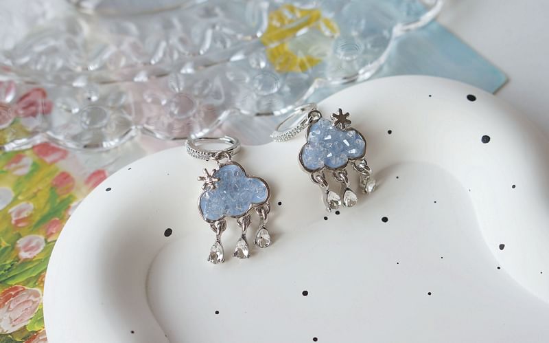Earring Fringed Rhinestone Drop Huggie Cloud FashionChic