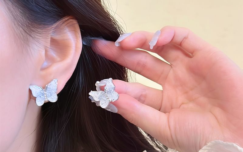 Clip-On Ear / Earring Butterfly Faux Crystal Stud FashionChic
